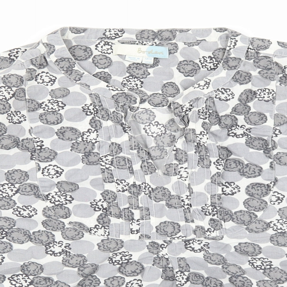 Boden Womens Grey Geometric 100% Cotton Basic Blouse Size 14 V-Neck