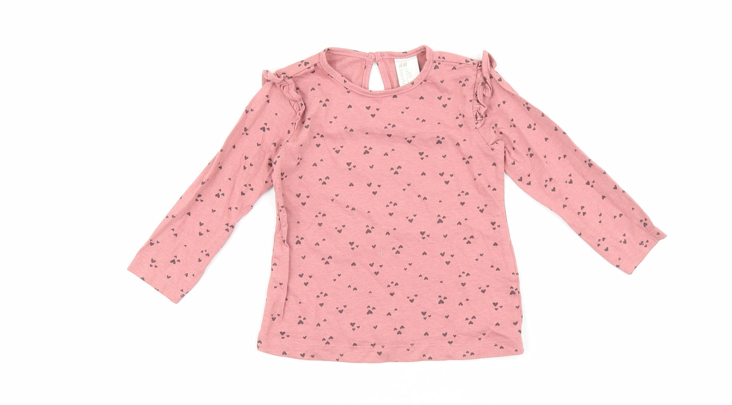 H&M Baby Pink Geometric 100% Cotton Basic Tank Size 6-9 Months Round Neck Button - Heart