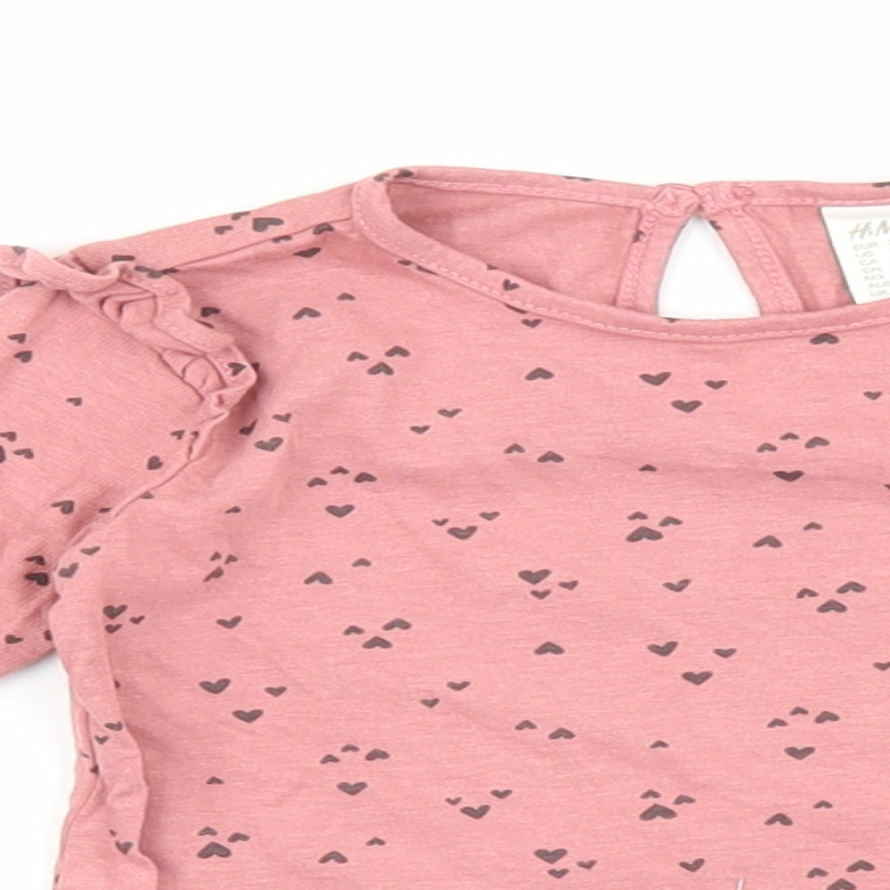 H&M Baby Pink Geometric 100% Cotton Basic Tank Size 6-9 Months Round Neck Button - Heart