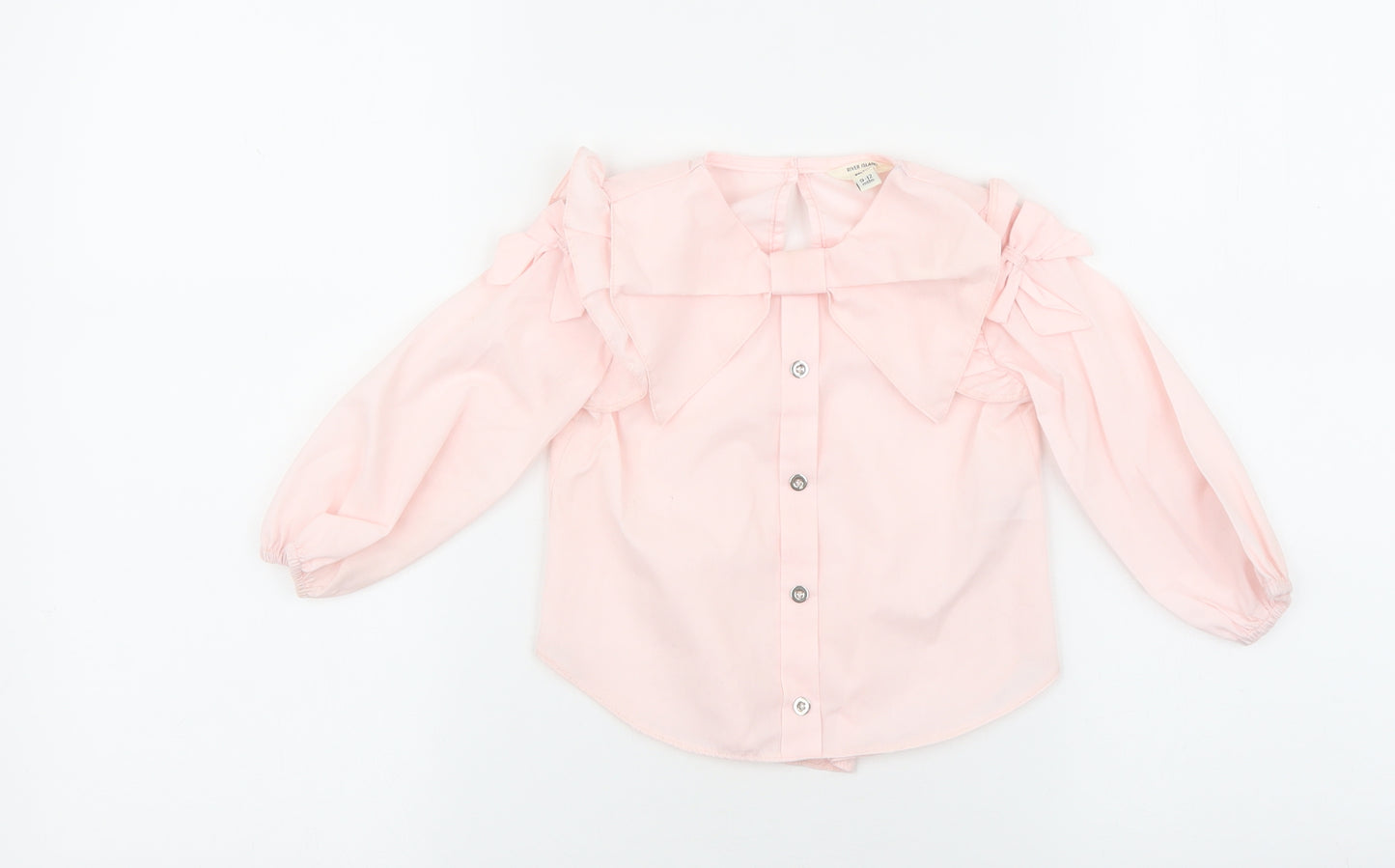 River Island Baby Pink Polyester Basic Blouse Size 9-12 Months Round Neck Button