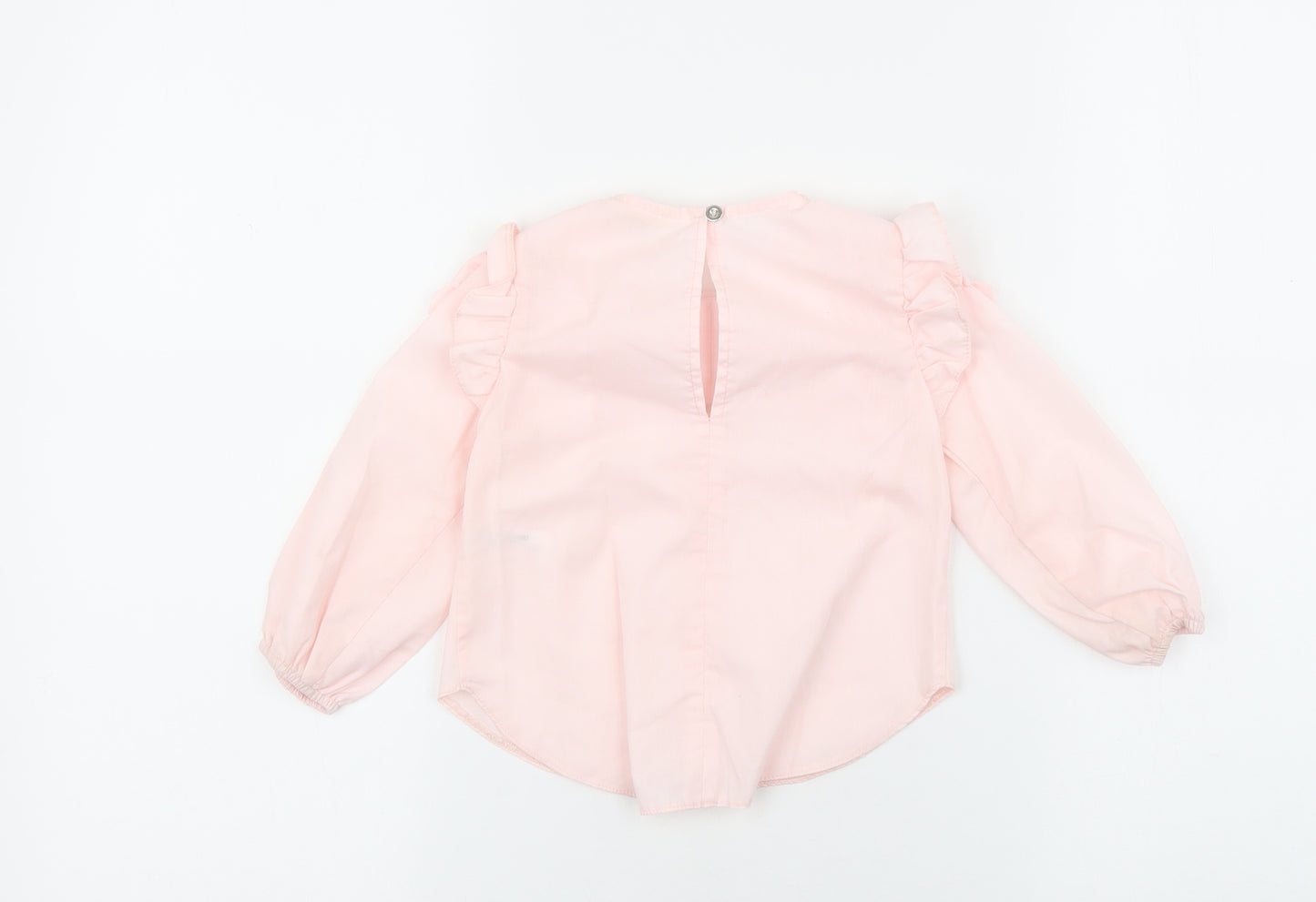 River Island Baby Pink Polyester Basic Blouse Size 9-12 Months Round Neck Button