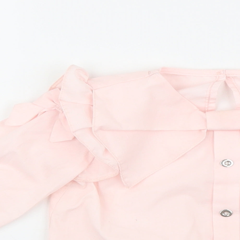 River Island Baby Pink Polyester Basic Blouse Size 9-12 Months Round Neck Button