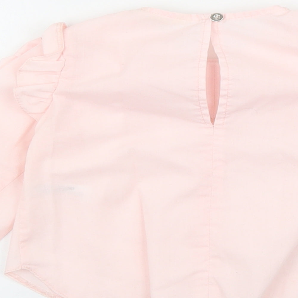 River Island Baby Pink Polyester Basic Blouse Size 9-12 Months Round Neck Button