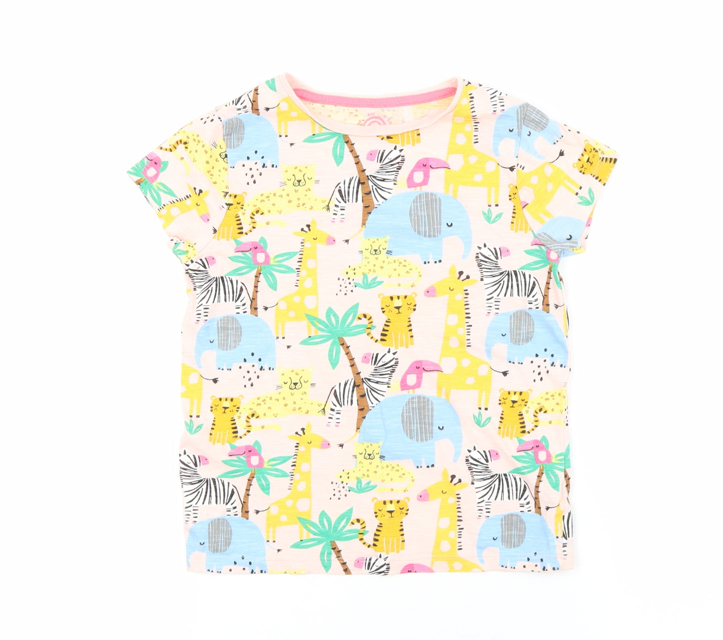 F&F Boys Multicoloured Geometric 100% Cotton Basic T-Shirt Size 6-7 Years Round Neck Pullover - Safari