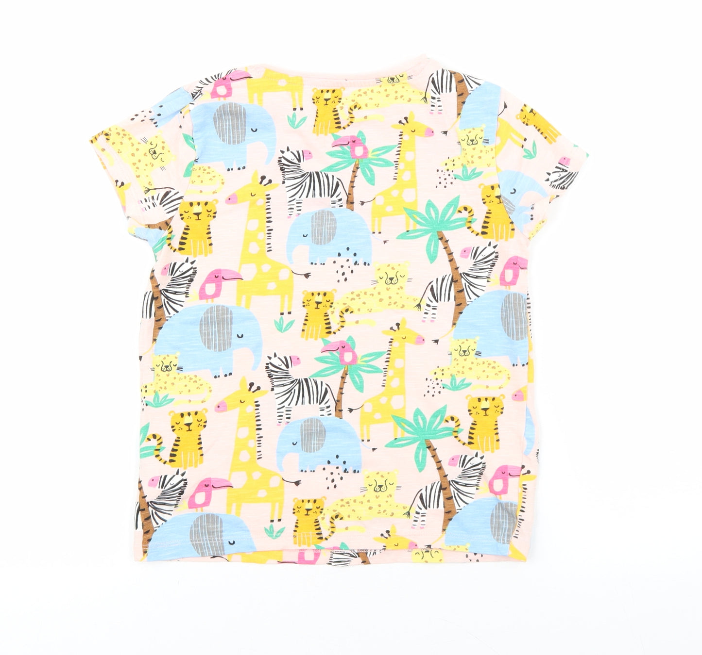F&F Boys Multicoloured Geometric 100% Cotton Basic T-Shirt Size 6-7 Years Round Neck Pullover - Safari