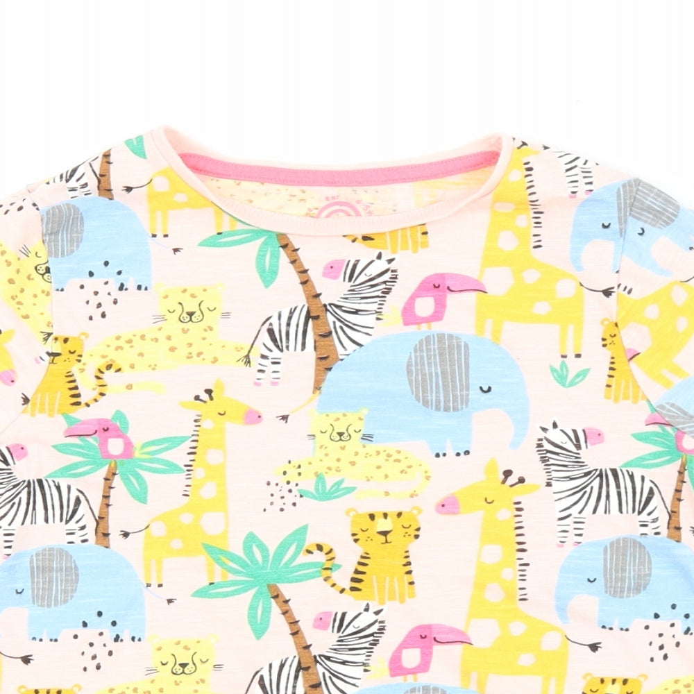 F&F Boys Multicoloured Geometric 100% Cotton Basic T-Shirt Size 6-7 Years Round Neck Pullover - Safari