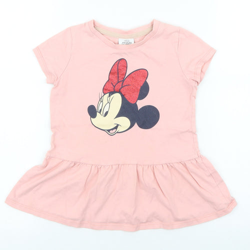 George Girls Pink 100% Cotton Basic T-Shirt Size 5-6 Years Round Neck Pullover - Minnie Mouse