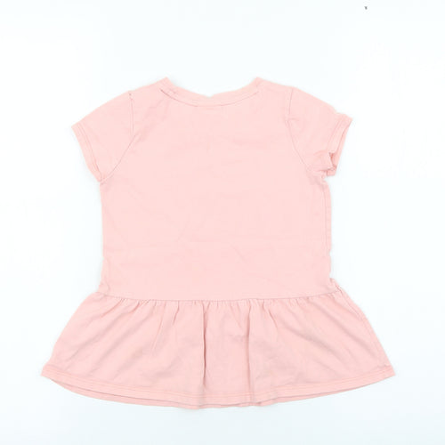 George Girls Pink 100% Cotton Basic T-Shirt Size 5-6 Years Round Neck Pullover - Minnie Mouse