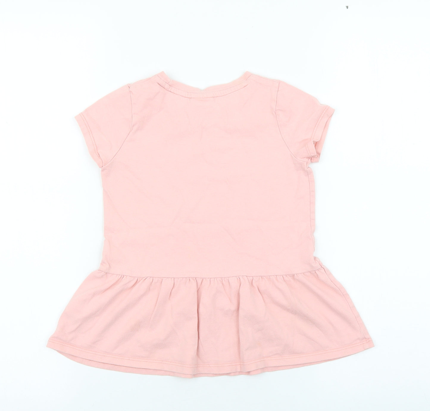George Girls Pink 100% Cotton Basic T-Shirt Size 5-6 Years Round Neck Pullover - Minnie Mouse