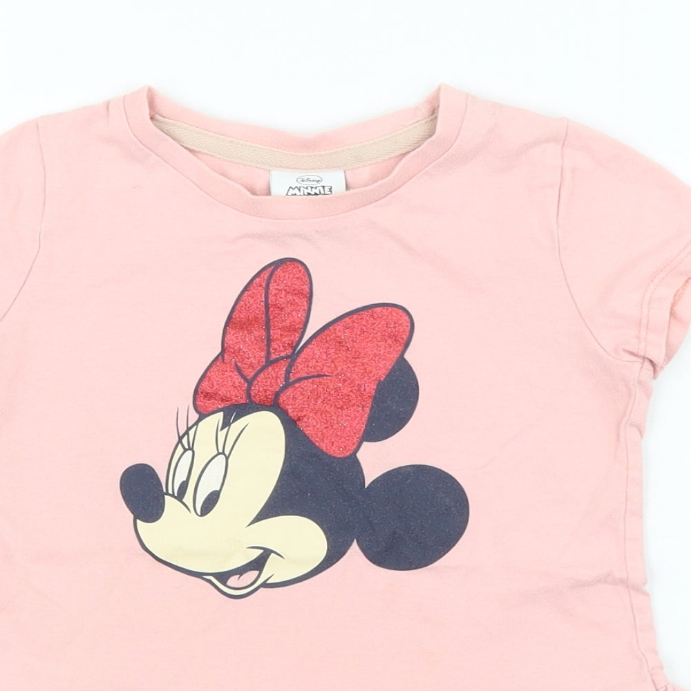 George Girls Pink 100% Cotton Basic T-Shirt Size 5-6 Years Round Neck Pullover - Minnie Mouse
