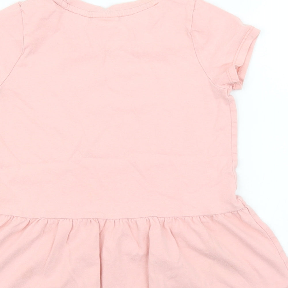 George Girls Pink 100% Cotton Basic T-Shirt Size 5-6 Years Round Neck Pullover - Minnie Mouse