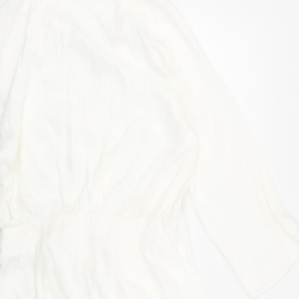 Zara Womens White Viscose Shirt Dress Size L Collared Button