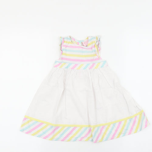 Chloe Louise Girls Multicoloured Striped 100% Cotton Fit & Flare Size 18-24 Months Round Neck Button