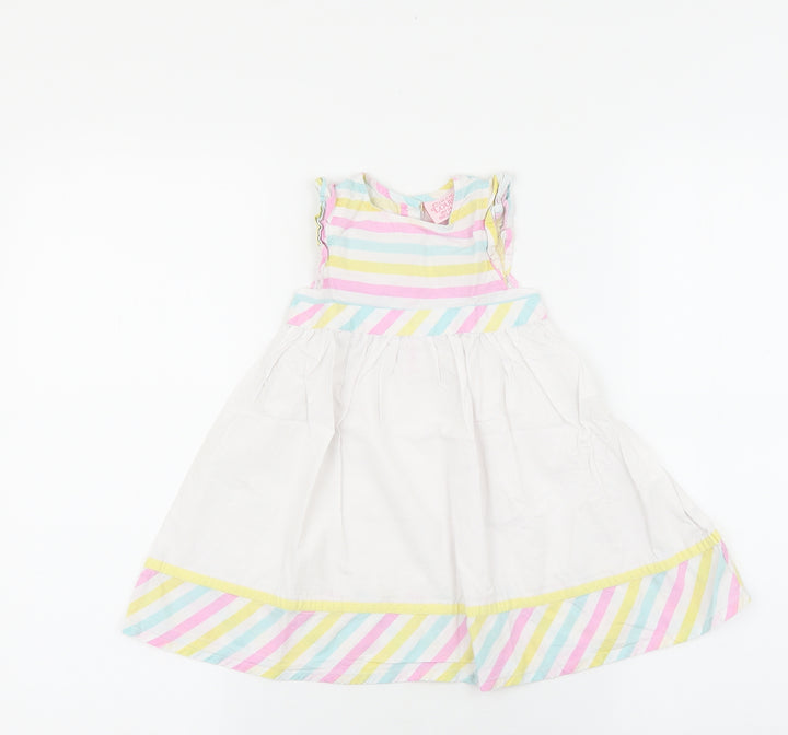Chloe Louise Girls Multicoloured Striped 100% Cotton Fit & Flare Size 18-24 Months Round Neck Button