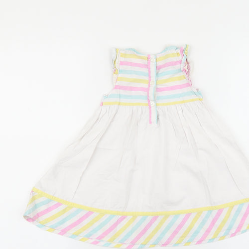 Chloe Louise Girls Multicoloured Striped 100% Cotton Fit & Flare Size 18-24 Months Round Neck Button