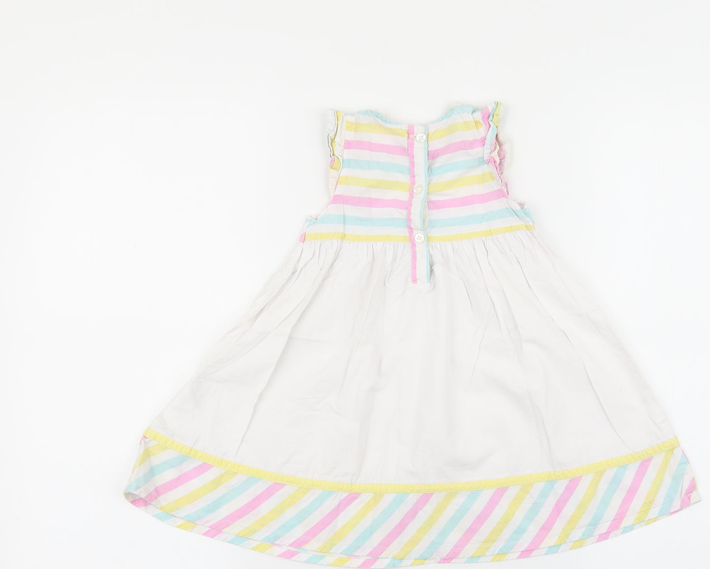 Chloe Louise Girls Multicoloured Striped 100% Cotton Fit & Flare Size 18-24 Months Round Neck Button