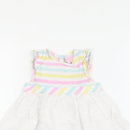 Chloe Louise Girls Multicoloured Striped 100% Cotton Fit & Flare Size 18-24 Months Round Neck Button