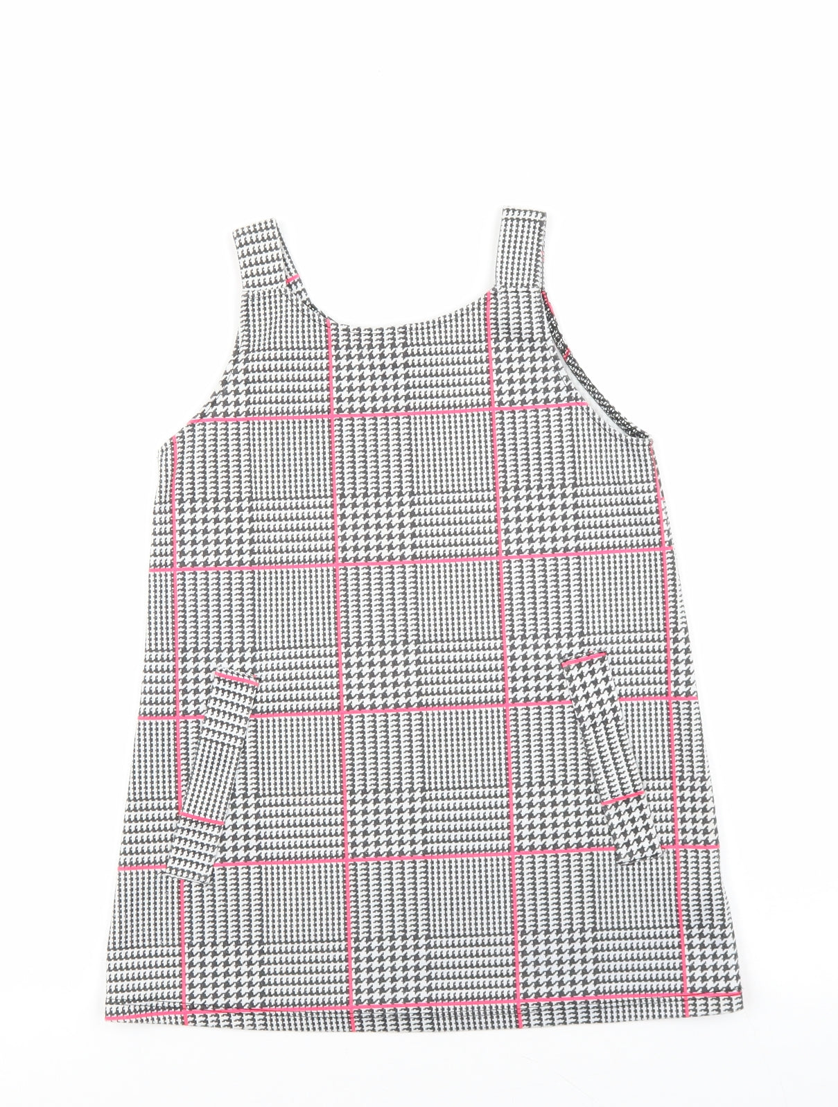 Primark Girls Multicoloured Plaid Polyester Pinafore/Dungaree Dress Size 6-7 Years Scoop Neck Pullover