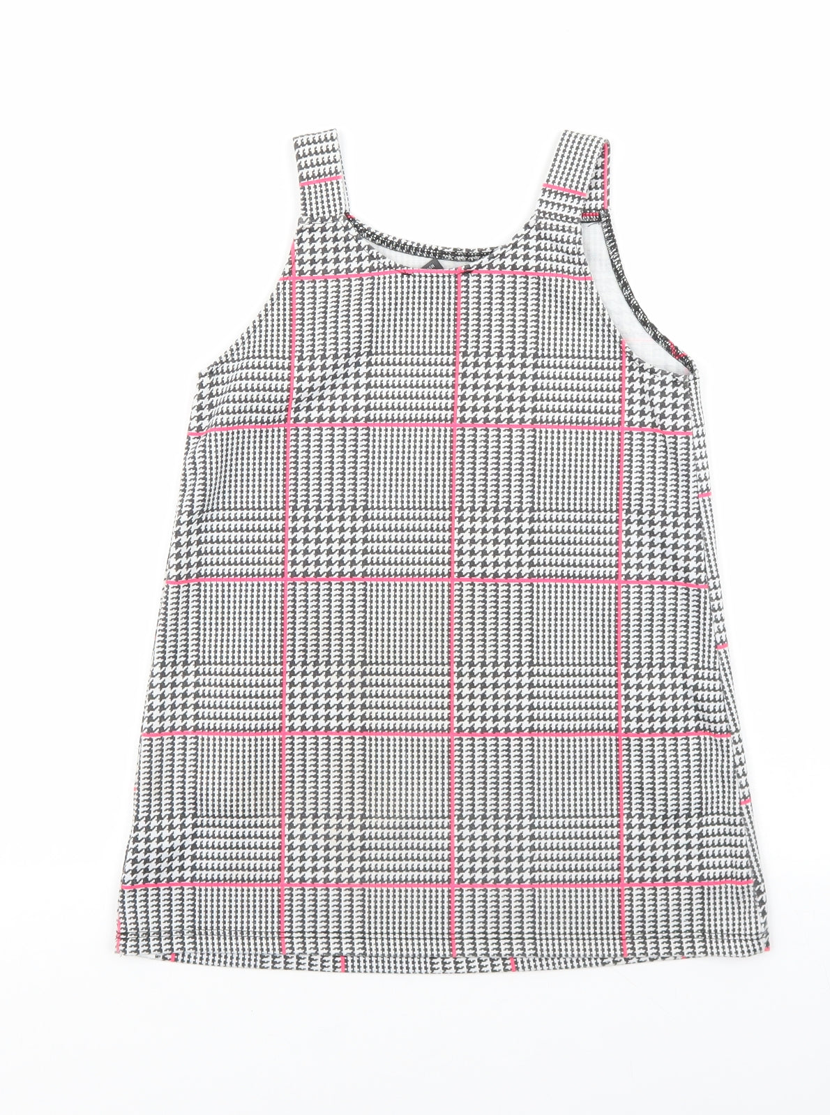 Primark Girls Multicoloured Plaid Polyester Pinafore/Dungaree Dress Size 6-7 Years Scoop Neck Pullover