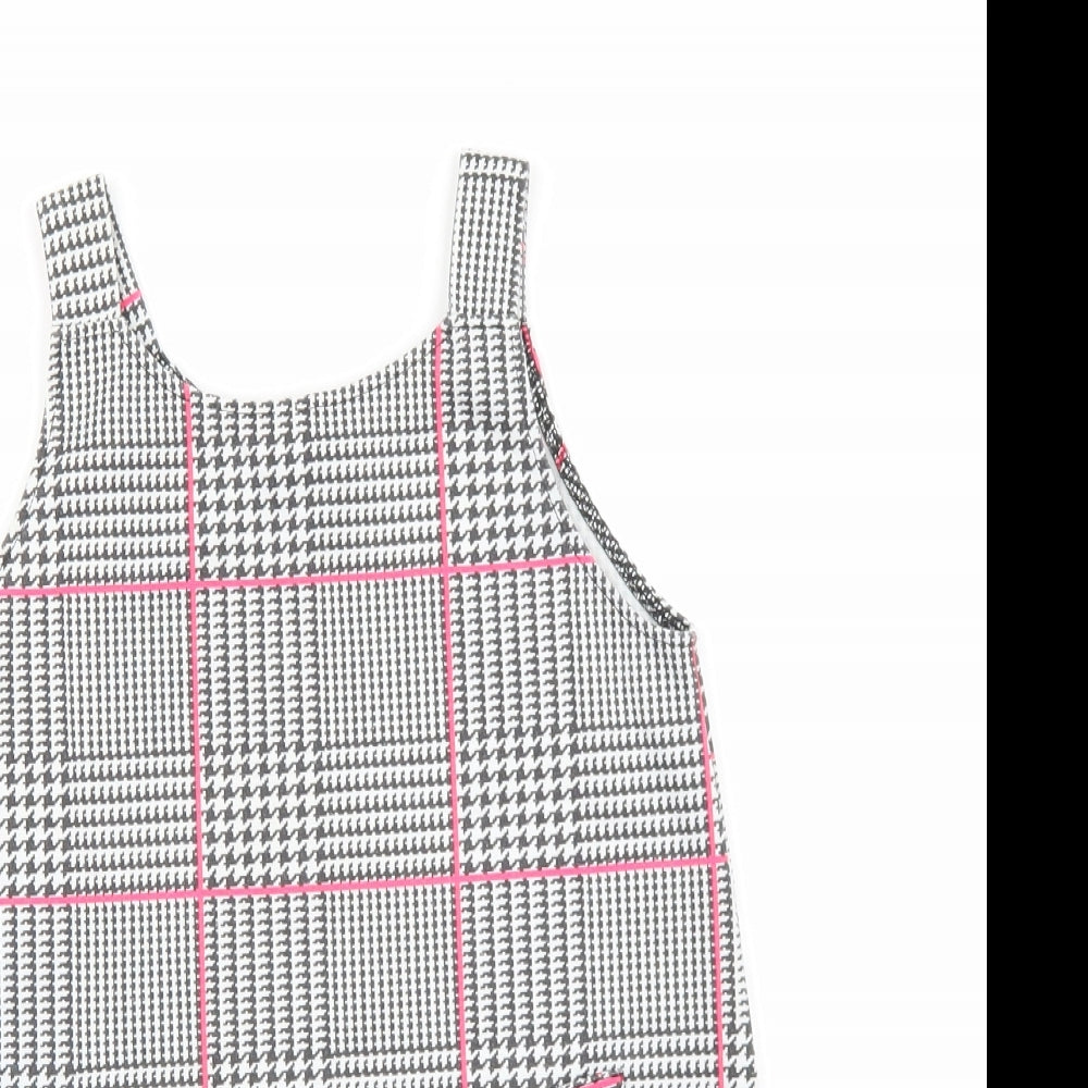 Primark Girls Multicoloured Plaid Polyester Pinafore/Dungaree Dress Size 6-7 Years Scoop Neck Pullover