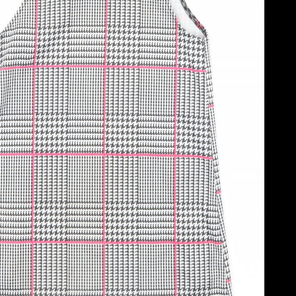 Primark Girls Multicoloured Plaid Polyester Pinafore/Dungaree Dress Size 6-7 Years Scoop Neck Pullover