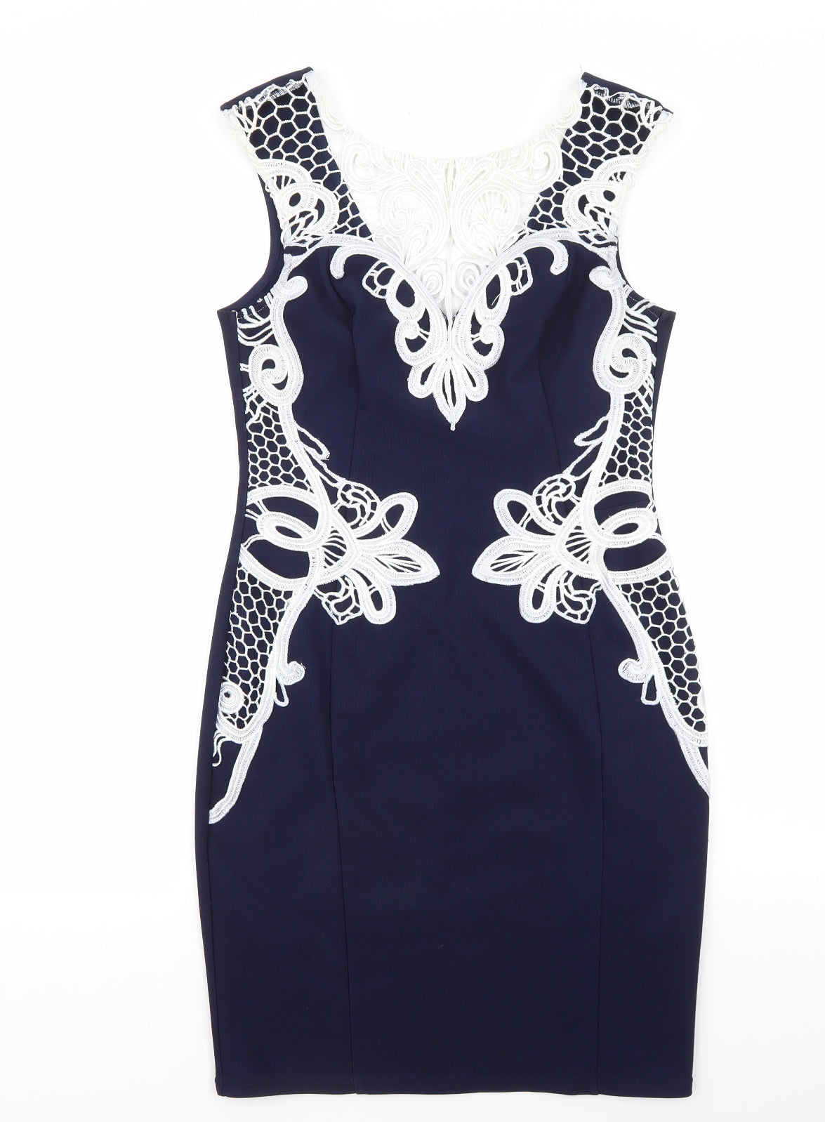 Lipsy Womens Blue Polyester Bodycon Size 12 V-Neck Zip