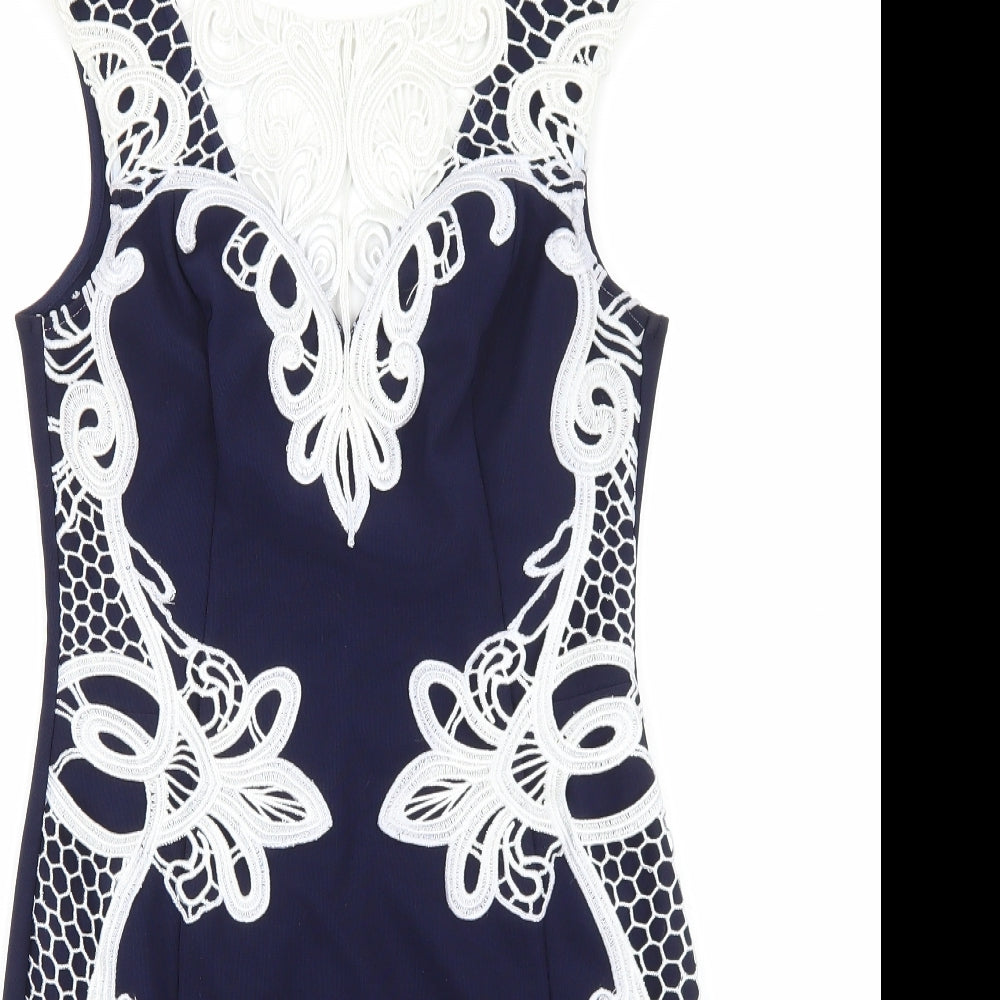 Lipsy Womens Blue Polyester Bodycon Size 12 V-Neck Zip