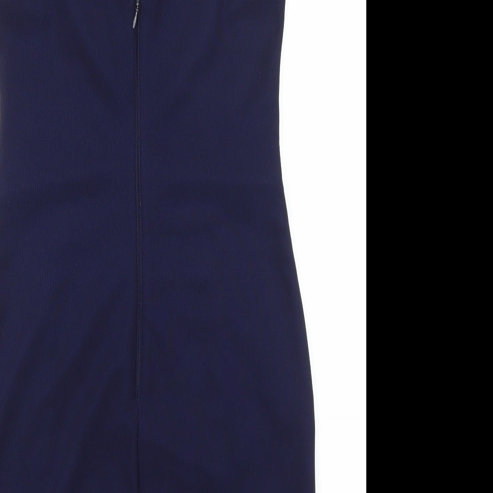 Lipsy Womens Blue Polyester Bodycon Size 12 V-Neck Zip