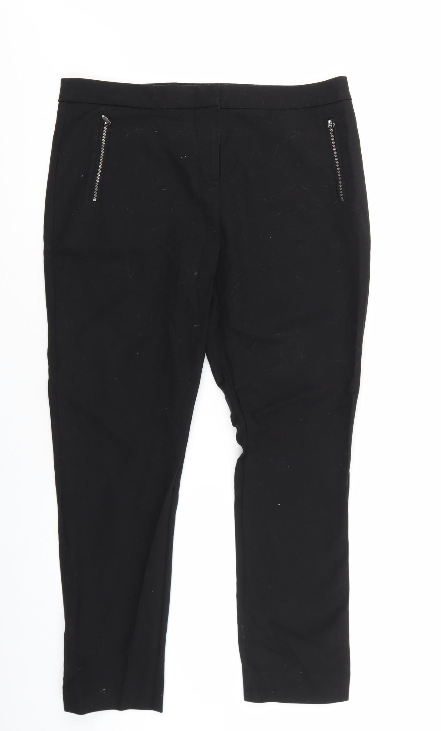 George Womens Black Cotton Trousers Size 14 L26.5 in Regular Zip