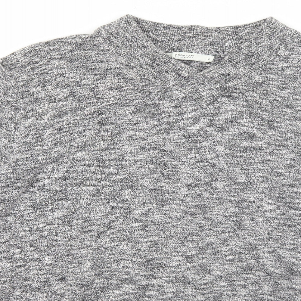 JACK & JONES Mens Grey Crew Neck Cotton Pullover Jumper Size L