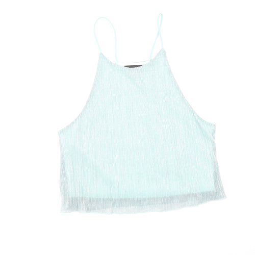 Topshop Womens Blue Polyester Cropped Tank Size 6 Scoop Neck
