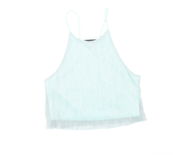 Topshop Womens Blue Polyester Cropped Tank Size 6 Scoop Neck