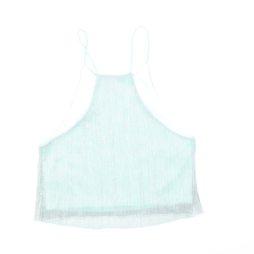 Topshop Womens Blue Polyester Cropped Tank Size 6 Scoop Neck