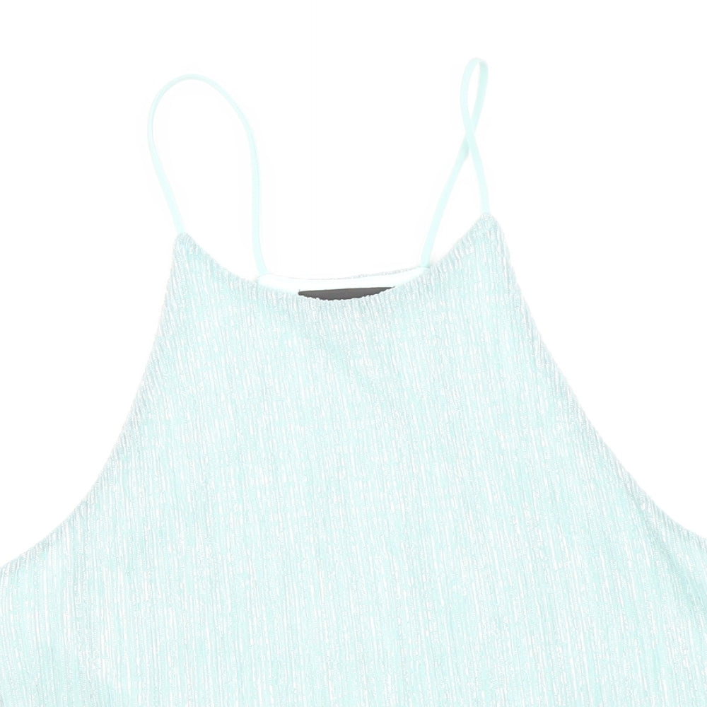 Topshop Womens Blue Polyester Cropped Tank Size 6 Scoop Neck