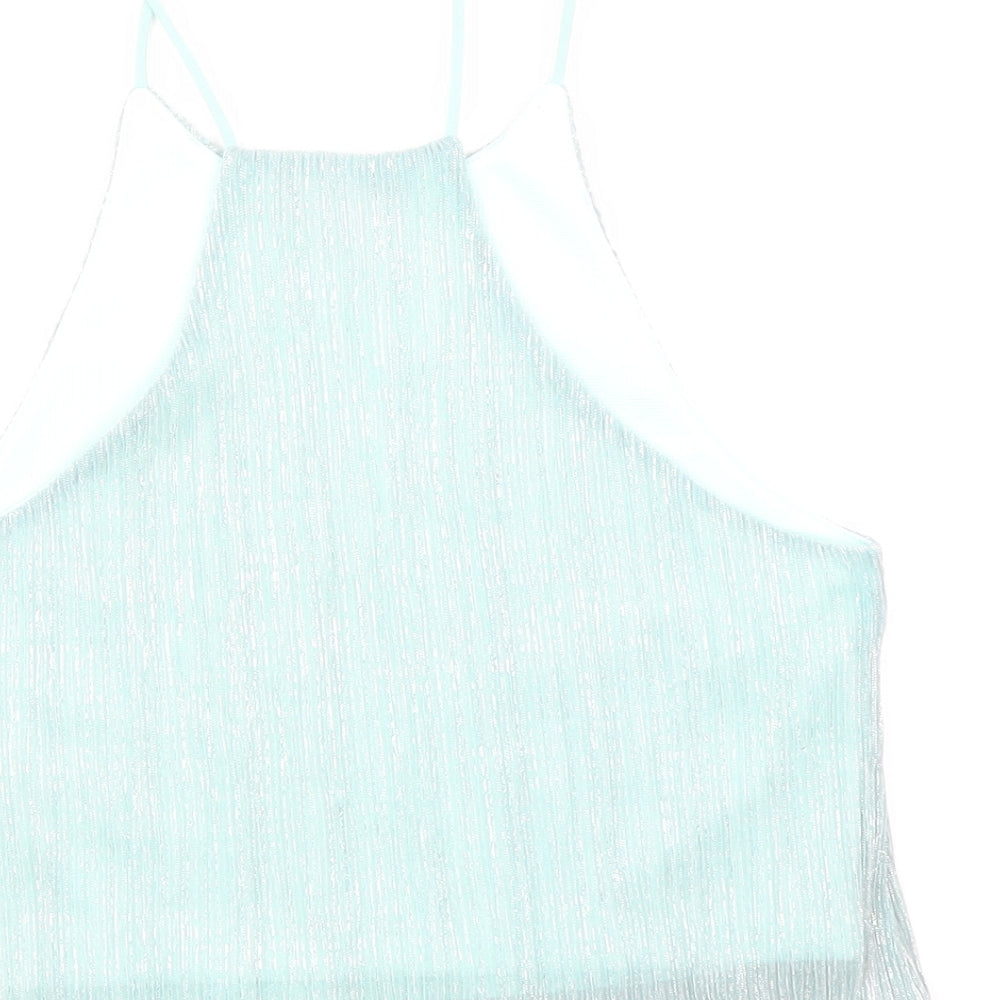 Topshop Womens Blue Polyester Cropped Tank Size 6 Scoop Neck