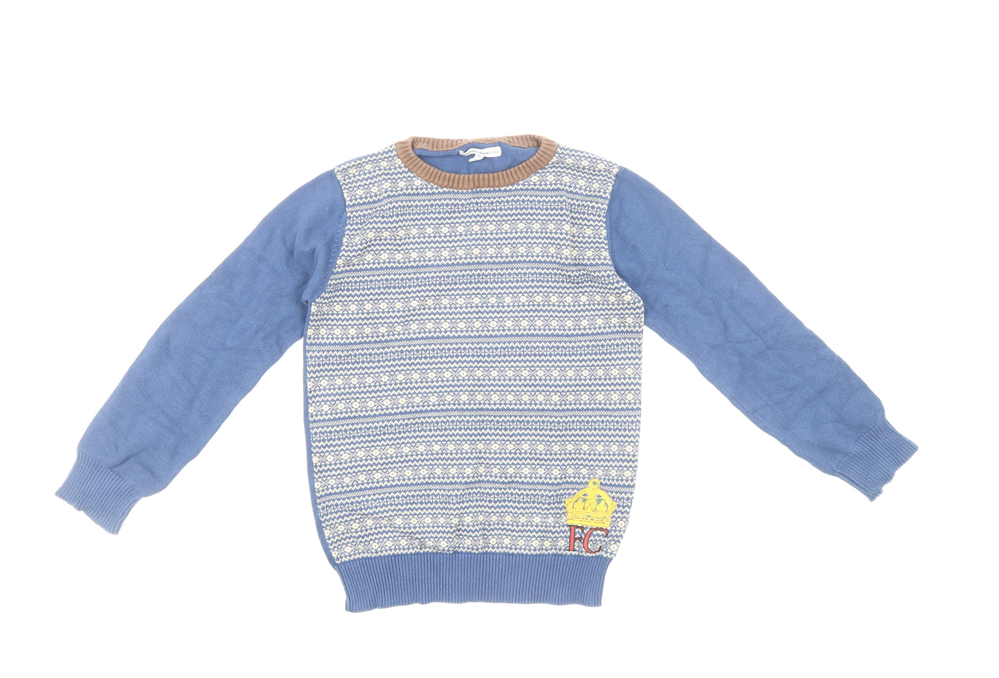 French Connection Boys Blue Crew Neck Geometric Polyester Pullover Jumper Size 8-9 Years Pullover