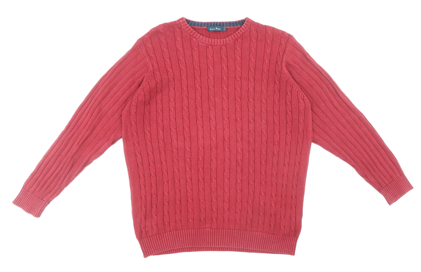 James Pringle Mens Red Crew Neck Cotton Pullover Jumper Size L