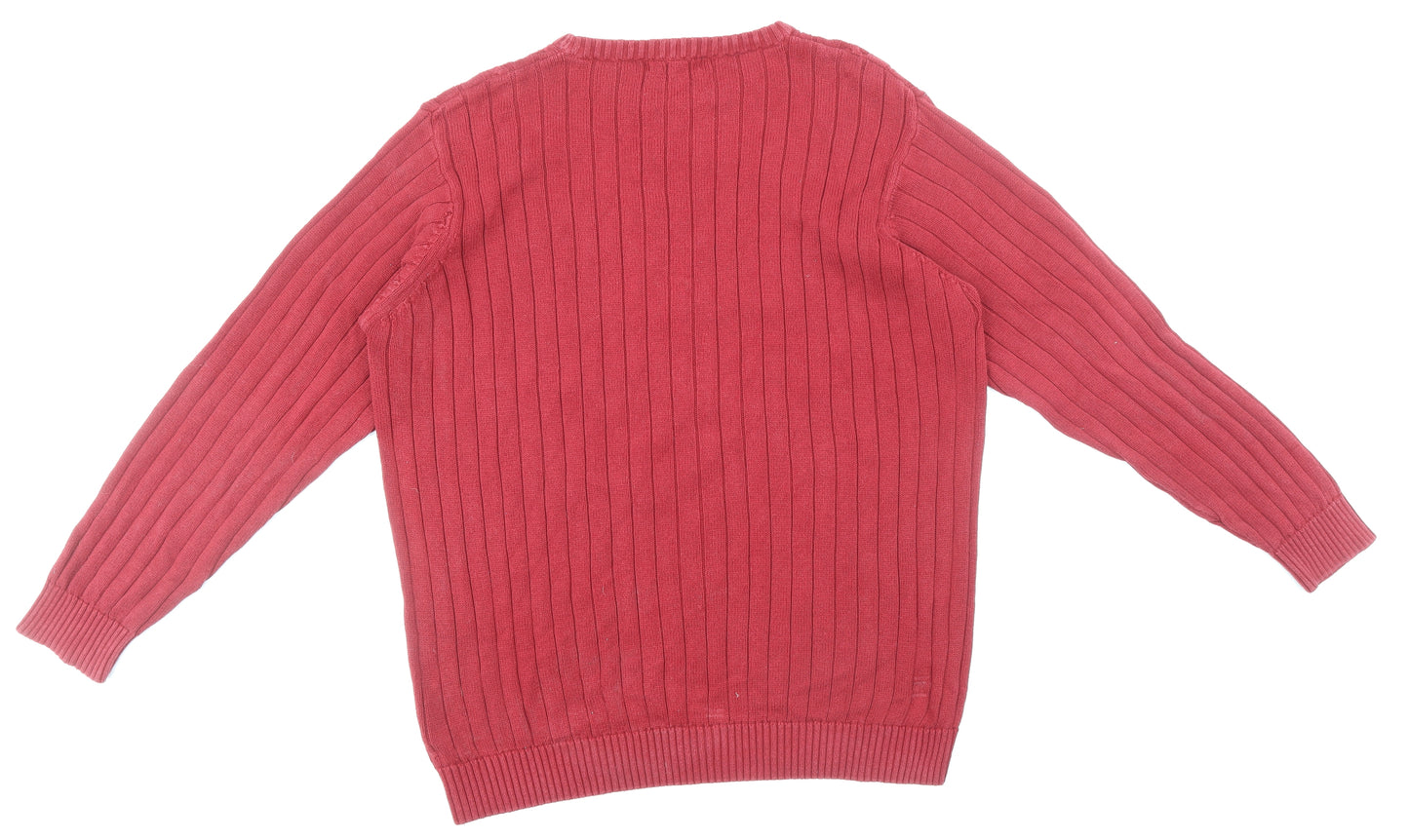 James Pringle Mens Red Crew Neck Cotton Pullover Jumper Size L