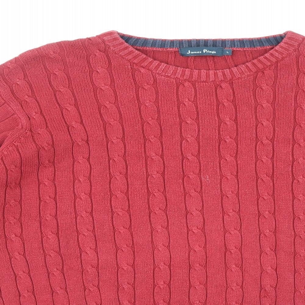 James Pringle Mens Red Crew Neck Cotton Pullover Jumper Size L
