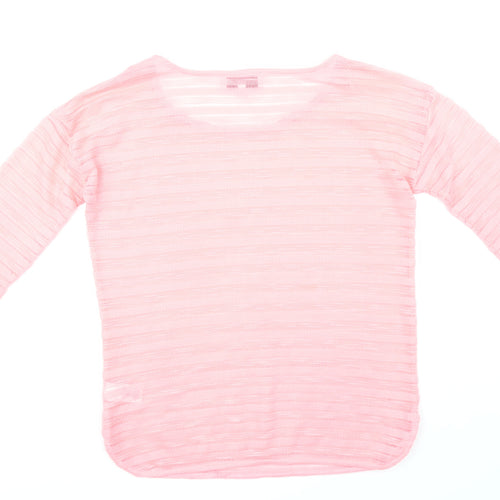 NEXT Womens Pink Round Neck Striped Polyester Pullover Jumper Size 8