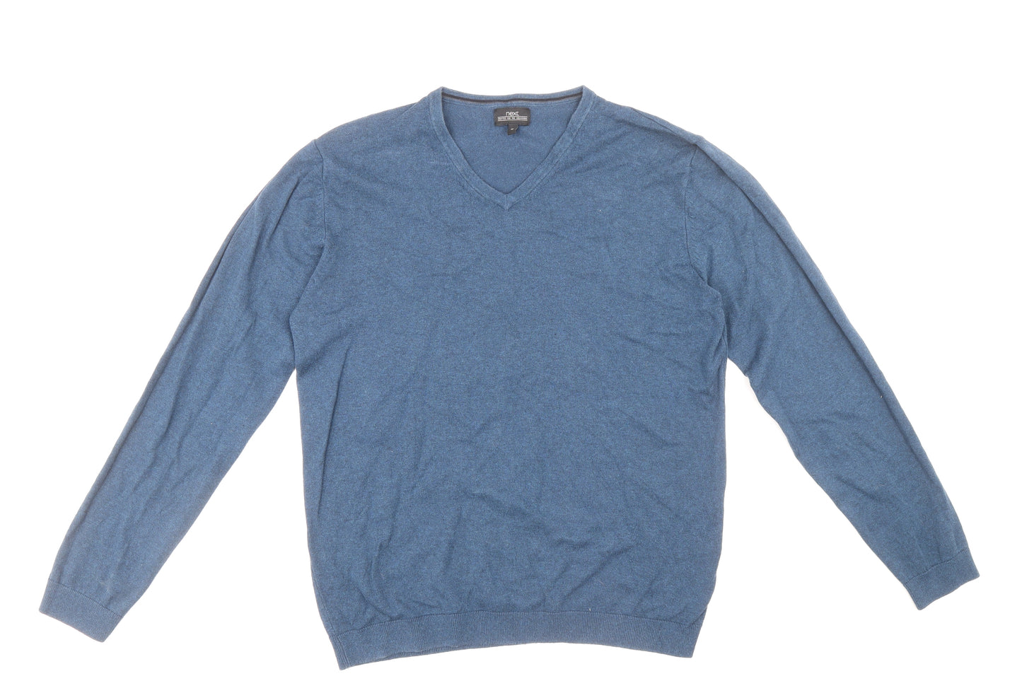 NEXT Mens Blue V-Neck Cotton Pullover Jumper Size M