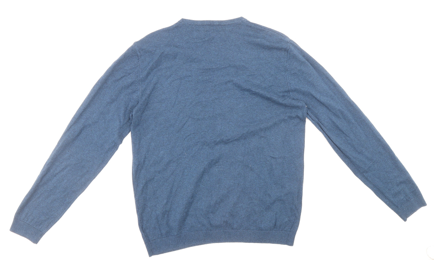 NEXT Mens Blue V-Neck Cotton Pullover Jumper Size M