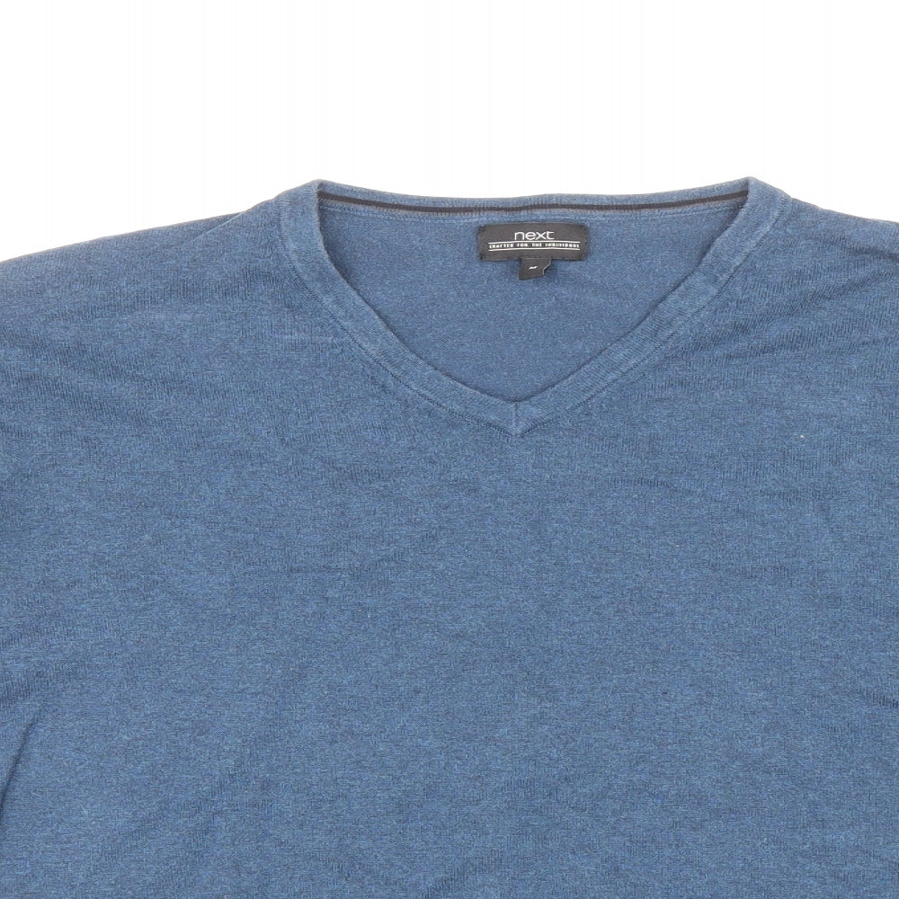 NEXT Mens Blue V-Neck Cotton Pullover Jumper Size M