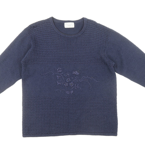 Fay Louise Womens Blue Round Neck Acrylic Pullover Jumper One Size