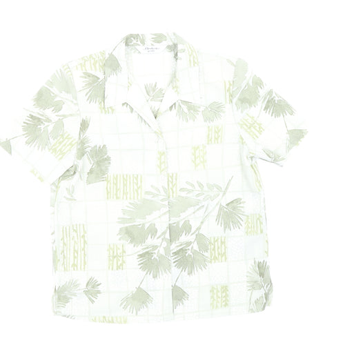 Berkertex Womens Green Floral Polyester Basic Button-Up Size 12 Collared