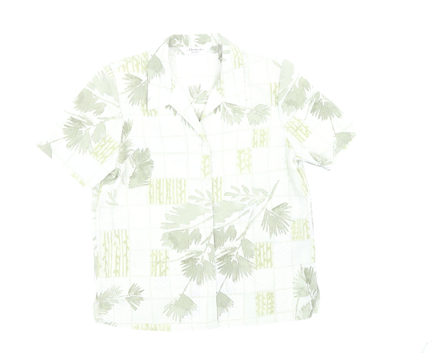 Berkertex Womens Green Floral Polyester Basic Button-Up Size 12 Collared