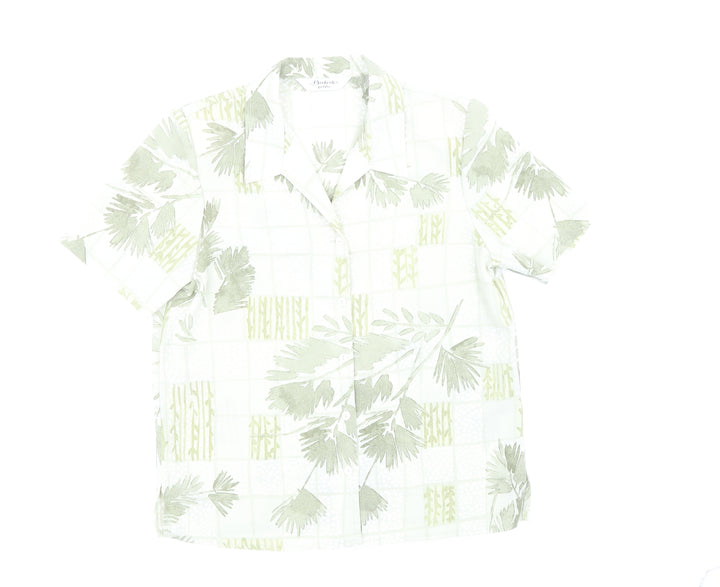 Berkertex Womens Green Floral Polyester Basic Button-Up Size 12 Collared