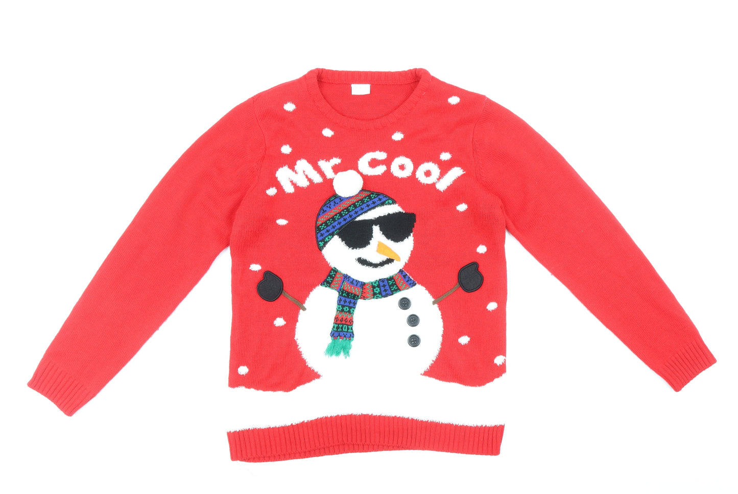 F&F Boys Red Crew Neck Acrylic Pullover Jumper Size 13-14 Years Pullover - Christmas Snowman