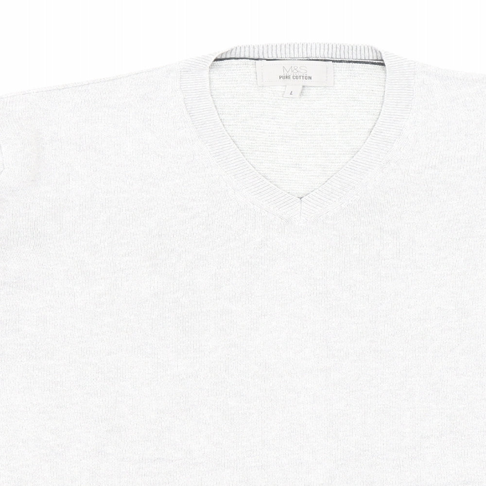 Marks and Spencer Mens Grey V-Neck Cotton Pullover Jumper Size L