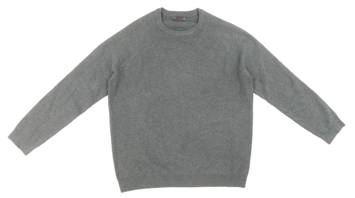 Marks and Spencer Mens Grey Round Neck Polyester Pullover Jumper Size XL